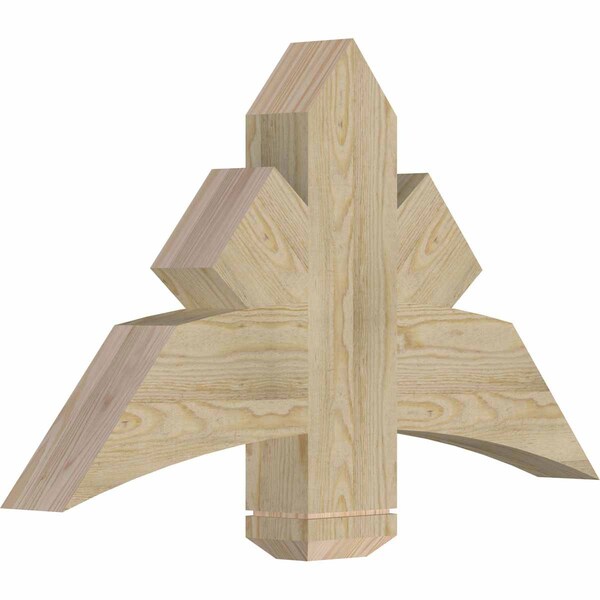 Alberta Rough Sawn Timber Gable Bracket, Douglas Fir, 36W X 21H X 4D X 6F, 14/12 Pitch